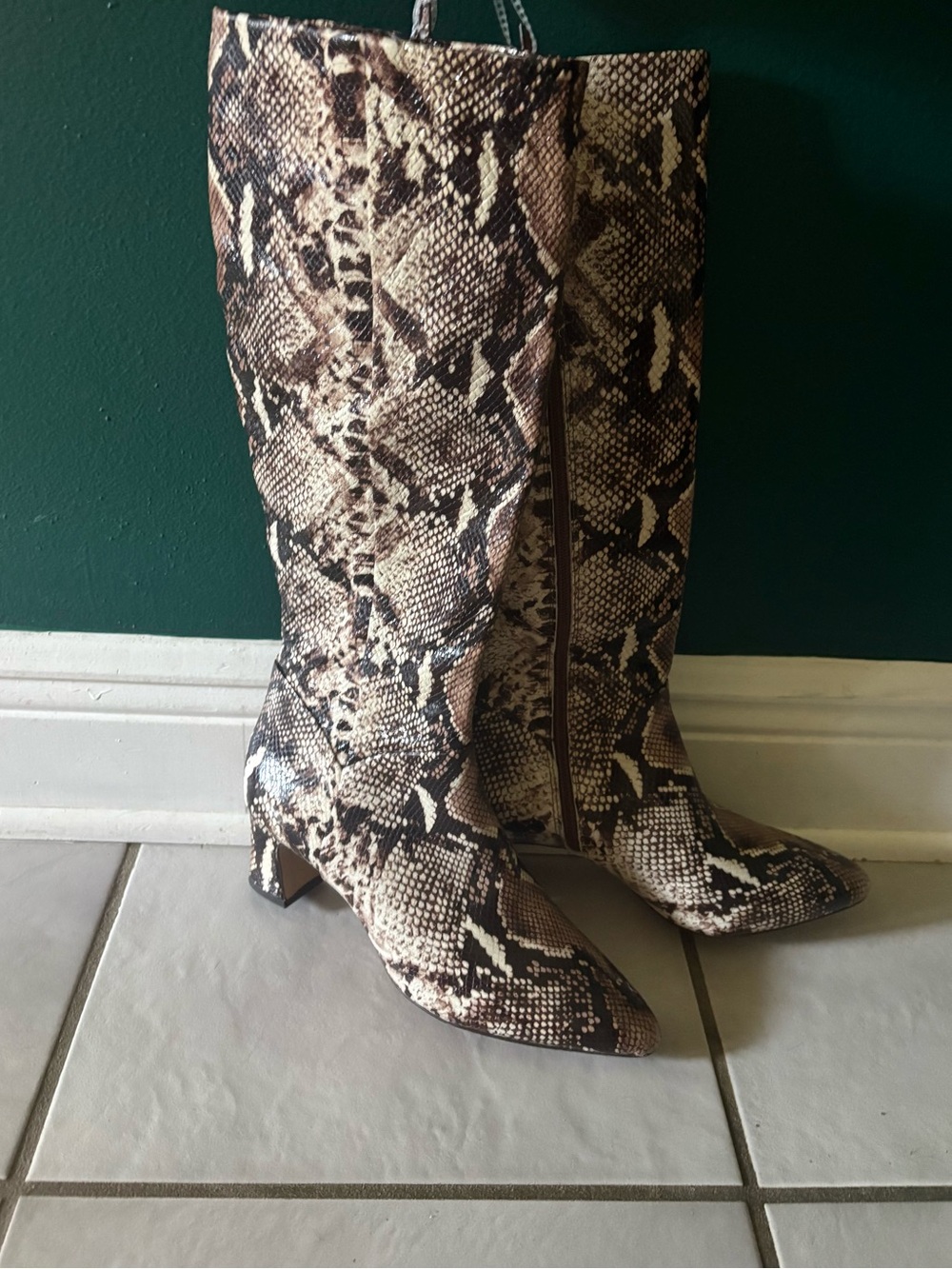 Alex Marie Snake-Print Knee Boots - Brown/Black